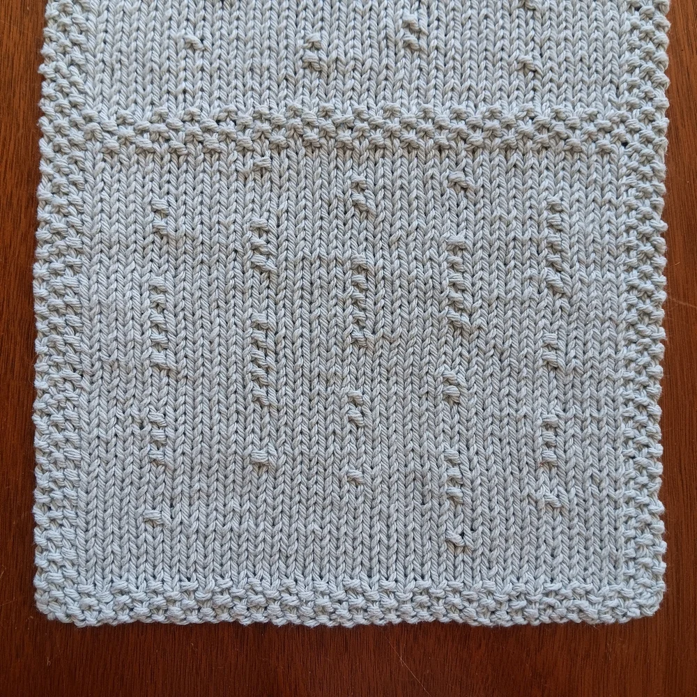 Hand Crafted Handknit Cotton Hand Towel Lt. Gray Raindrops On Windows Design